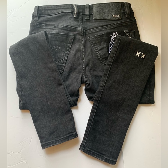 CULT OF INDIVIDUALITY PUNK SUPER SKINNY RIPPED BLACK FADED JEANS W30 L32 MENS😍 - Picture 10 of 10